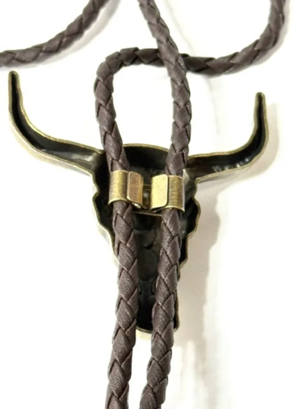 Gold-tone, turquoise-tone bull skull western cowboy bolo tie